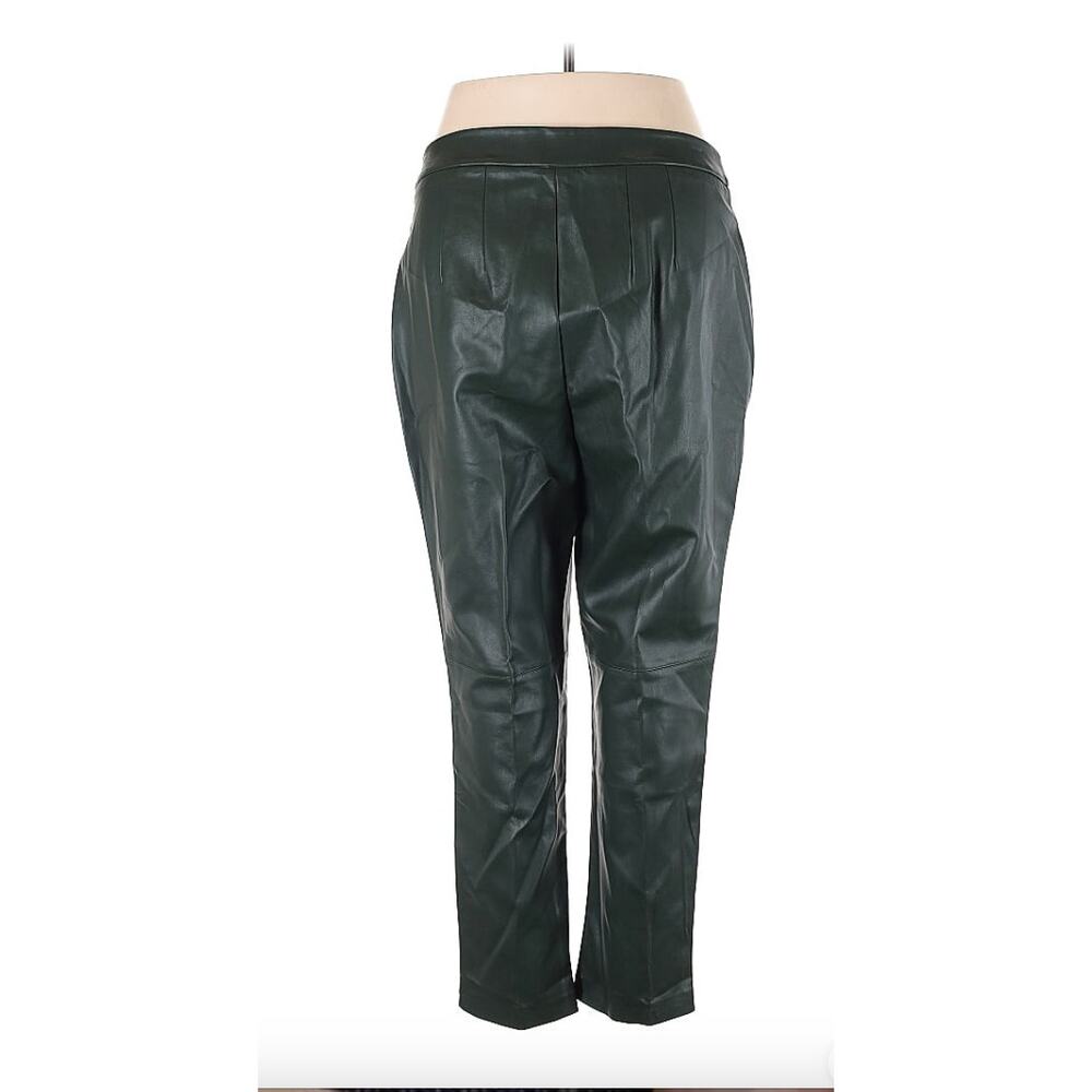 Elloquii Faux Leather Pants Green Fly Buttons High Waist Straight Size 14 NWT - Picture 6 of 16